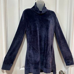 Jones New York Navy Velour Mock Cowl Neck Long Sleeve Tunic